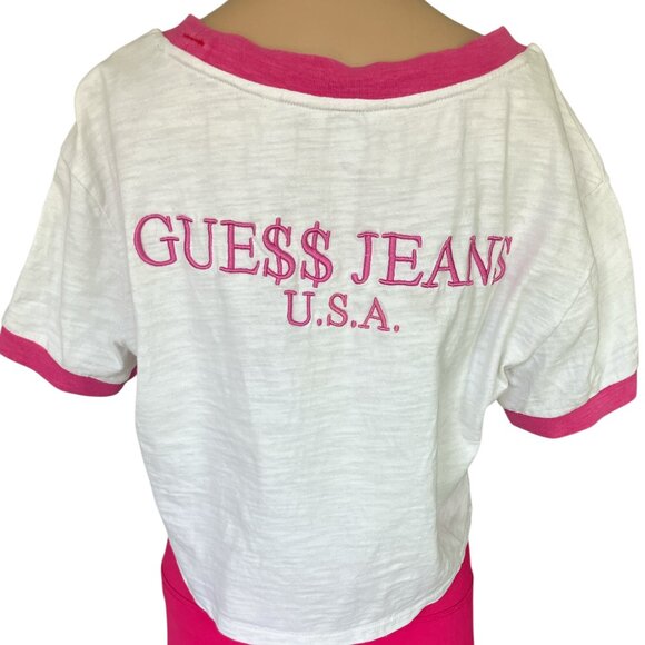 Guess Cropped Pink Striped Size S Rainbow Money T-Shirt - Picture 3 of 8